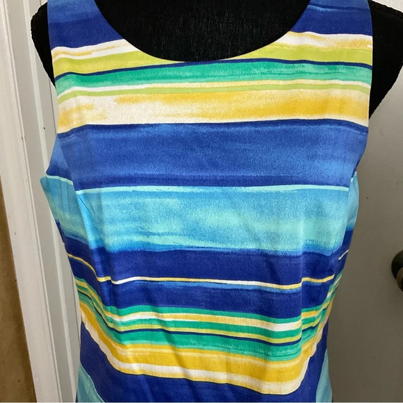Pappagallo Sheath Dress Blue Lagoon Multi Stripe Lined Sleeveless. - Picture 5 of 8